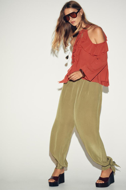 ZARA ТОП ХАЛТЕР С ВОЛАНАМИ, ТЕРРАКОТОВЫЙ