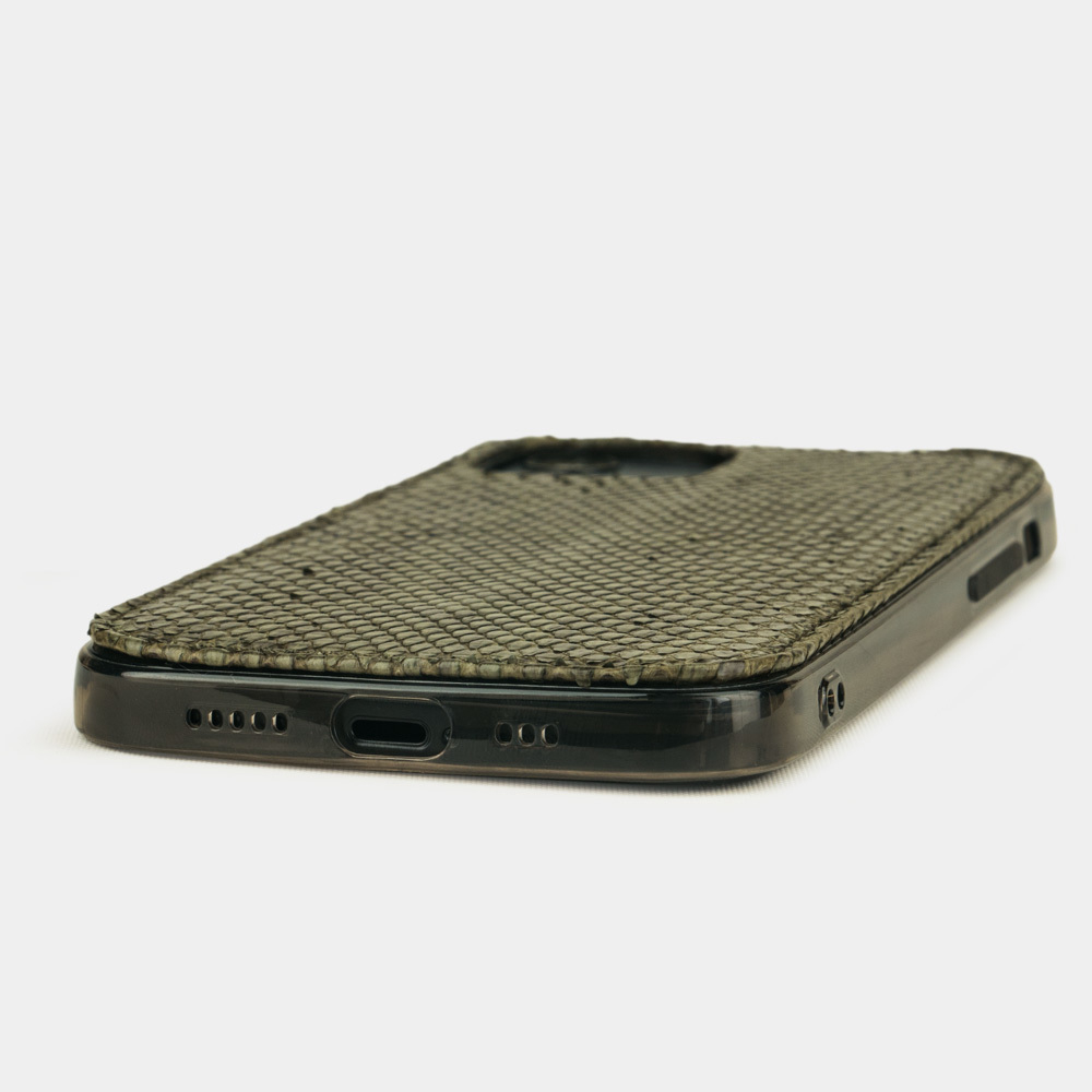 Накладка для iPhone 12/12Pro из кожи питона, зеленого цвета