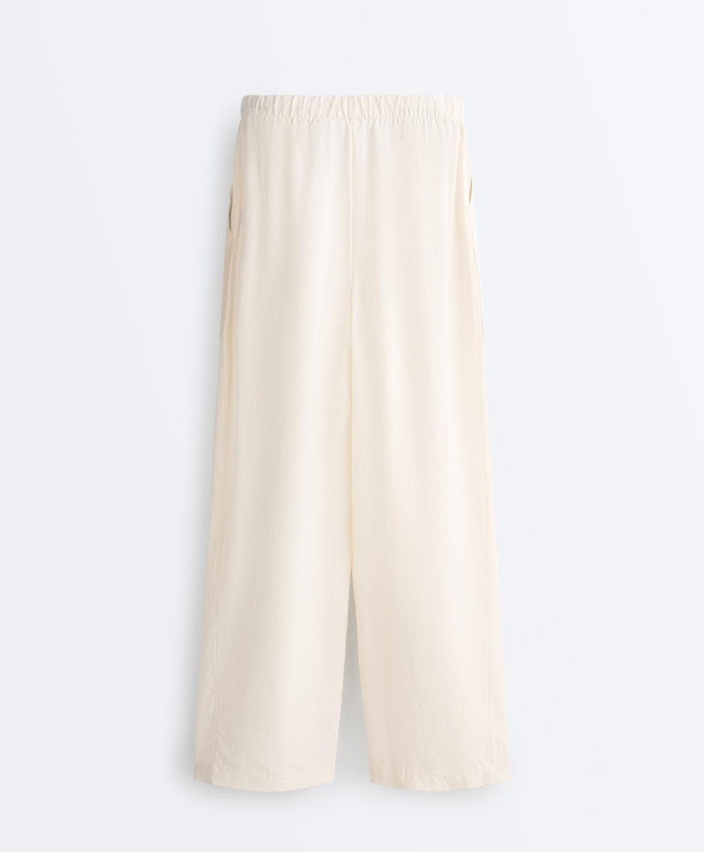 Oysho Прямые брюки из смеси лиоцелла и 24% льна, экрю