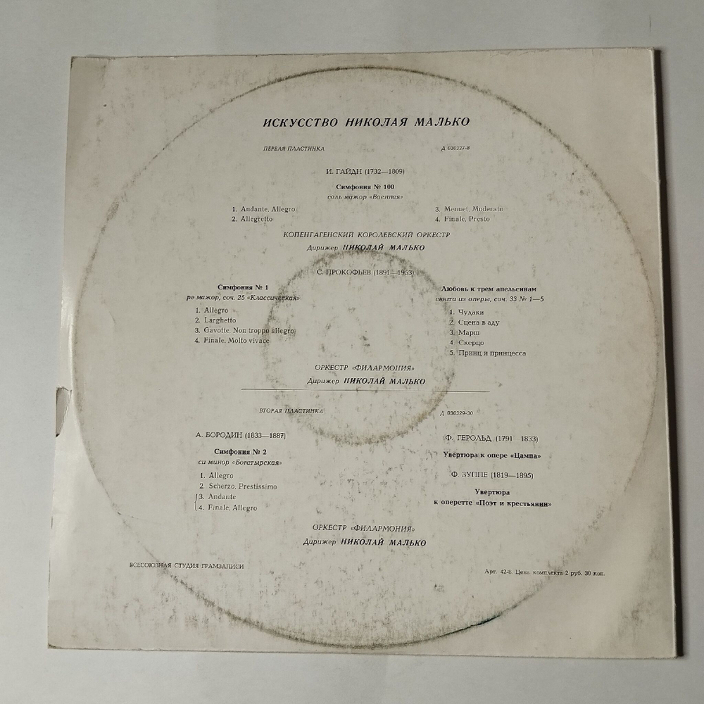 Винтажная виниловая пластинка LP Искусство Николая Малько, С. Прокофьев, И. Гайдн (СССР 1971)
