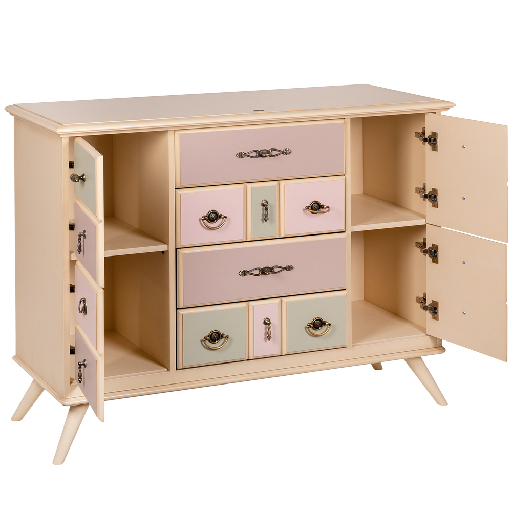 Комод Пандора - 2 с 4 ящиками и 2 полками Айвори Акварель