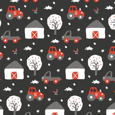 Buy kids farm fabric hand drawn cars tractor black