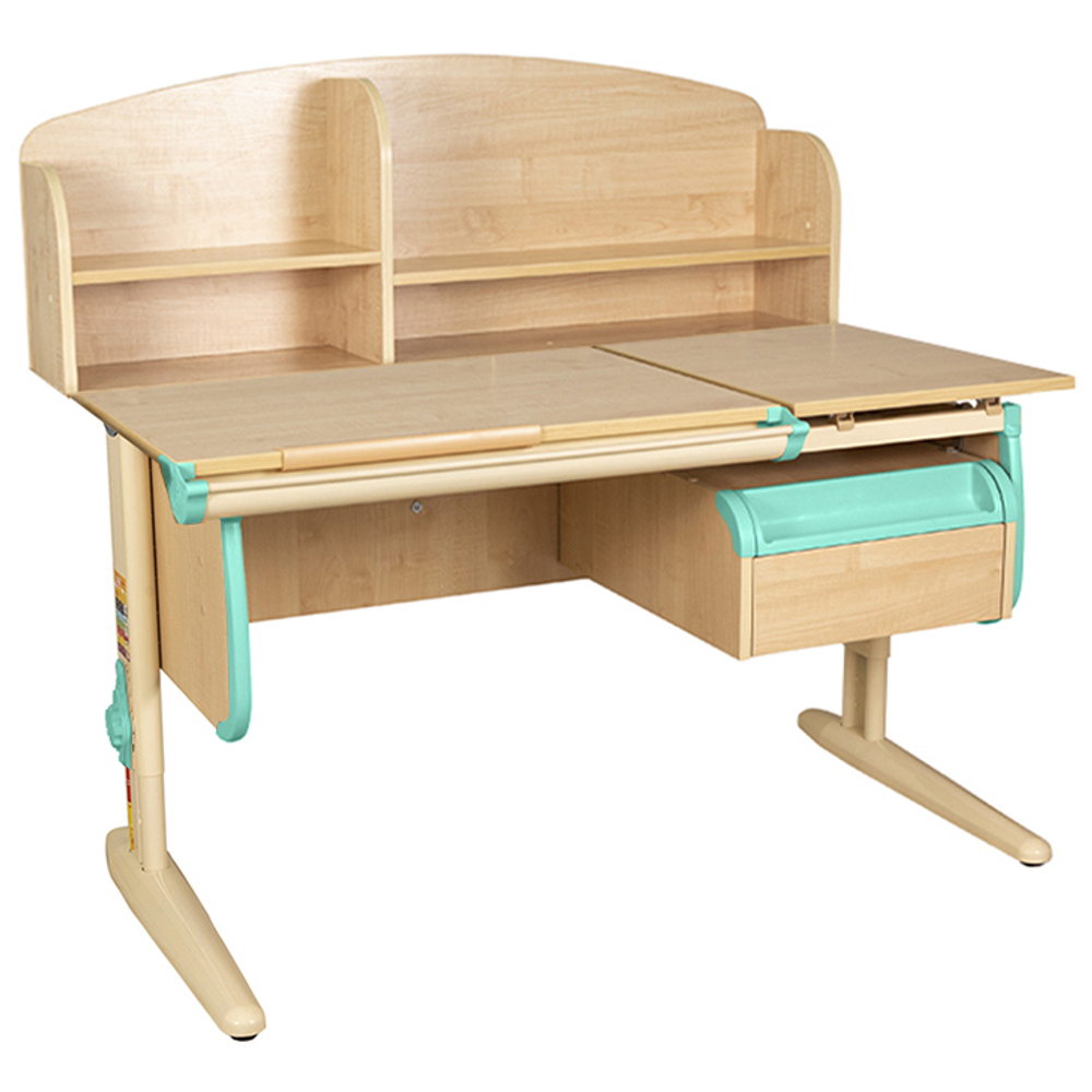 Растущая парта Дэми СУТ 25 с задней полкой СУТ.34.390 и навесной тумбой (1200×880 мм)