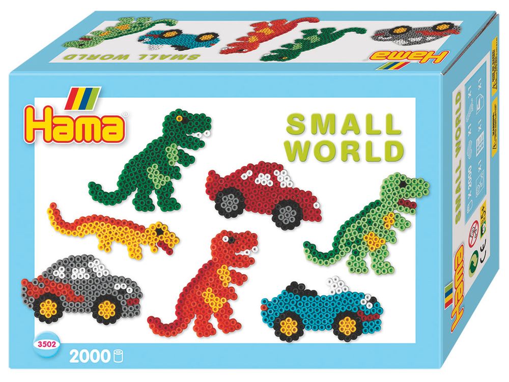 Hama Набор термомозаики Midi 2000 шт + Маленький мир: динозавр, машина (3502)