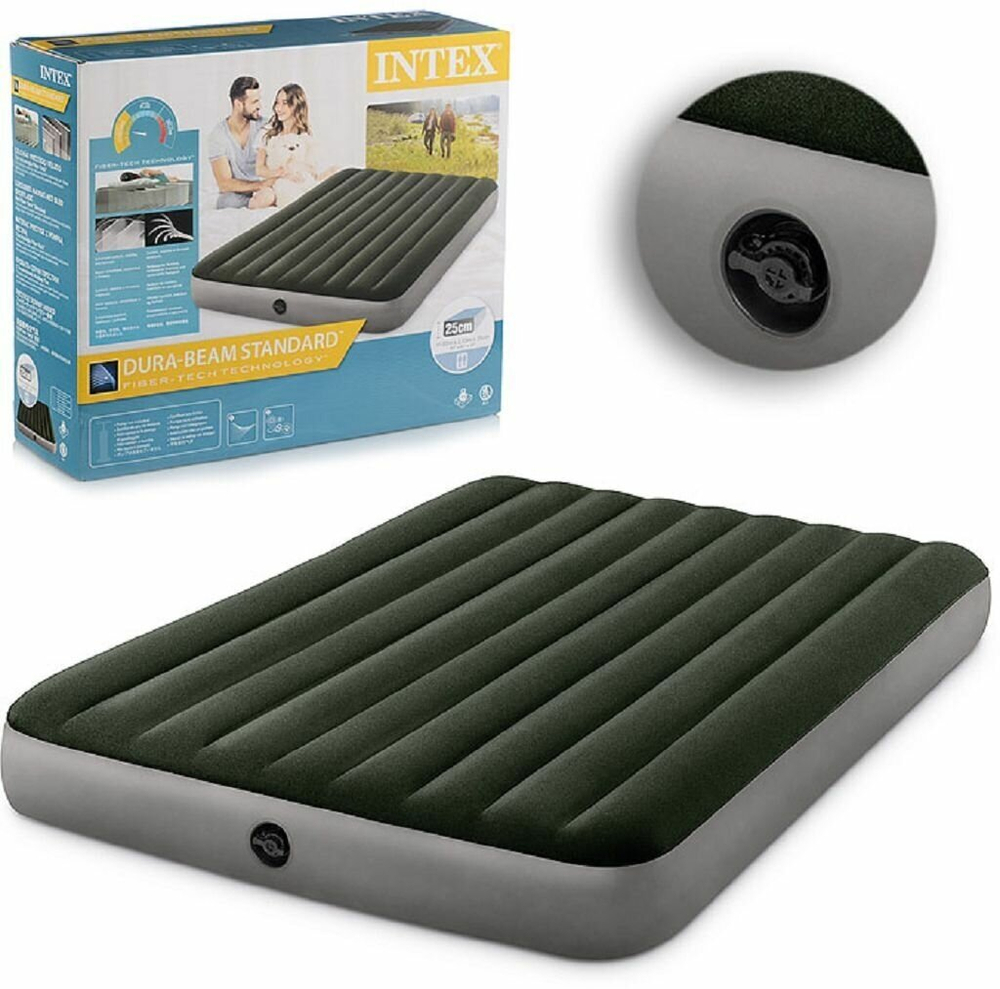 Мaтрас нaдувной Intex 64109 Prestige Downy 152х203х25 см / Крoвать нaдувная Интeкс двухспальная велюровая для дома и туризма