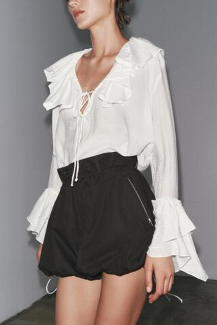 ZARA БЛУЗА С ВОЛАНАМИ — ZW COLLECTION, БЕЛЫЙ