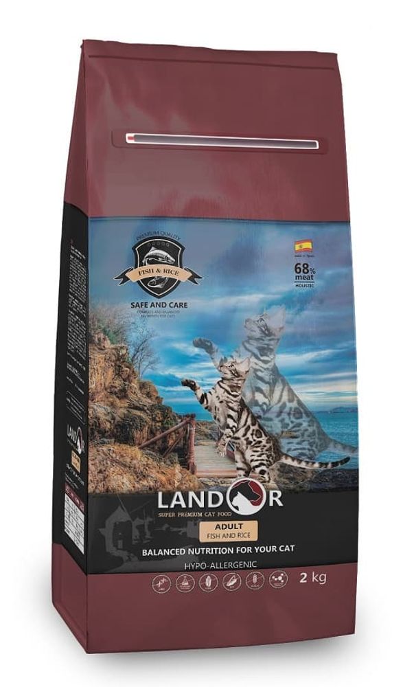 Сухой полнорационный корм для кошек LANDOR с Рыбой и рисом 400г