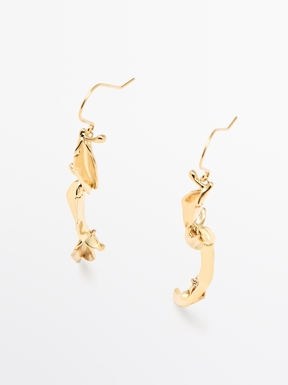 Massimo Dutti Длинные серьги с деталями «Листья», золотистый