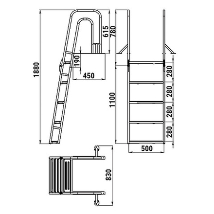 Трап для причальной секции складной, 5 ступени ироко (ширина 500мм.)