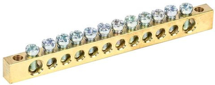 Шина PEN "земля-ноль" 6х9мм 12/2 (12групп/крепеж по краям) IEK