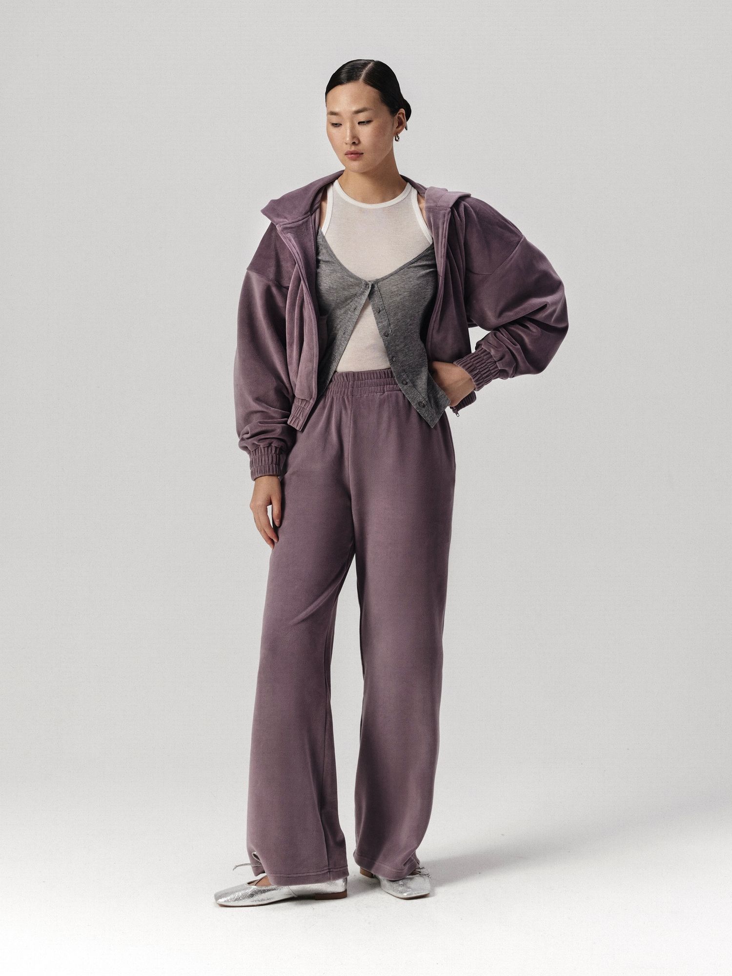 велюровые брюки moon, лиловый