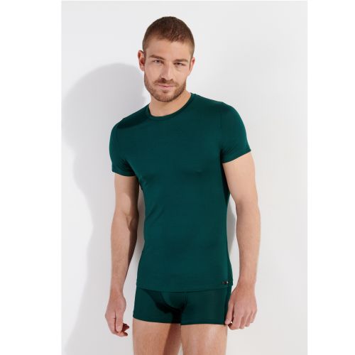 Мужская футболка темно-зеленая HOM TENCEL SOFT Tee-Shirt Crew Neck 402593_4000DG