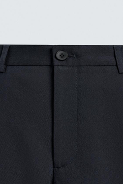 ZARA БРЮКИ REGULAR FIT ИЗ СМЕСОВОЙ ШЕРСТИ NON IRON, МОРСКОЙ СИНИЙ