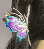 Заколка-краб "Бабочка" со стразами.Разноцветная. Синяя .Усиленная.