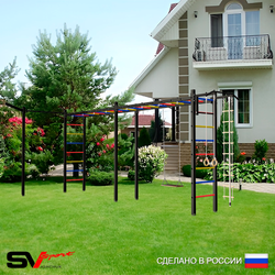 Уличная шведская стенка Sv Sport рукоход х 2 с комплектом турник прямой У53033 (Турник/Деревянные/Кронш бокс/Канат/кольца/лестница)