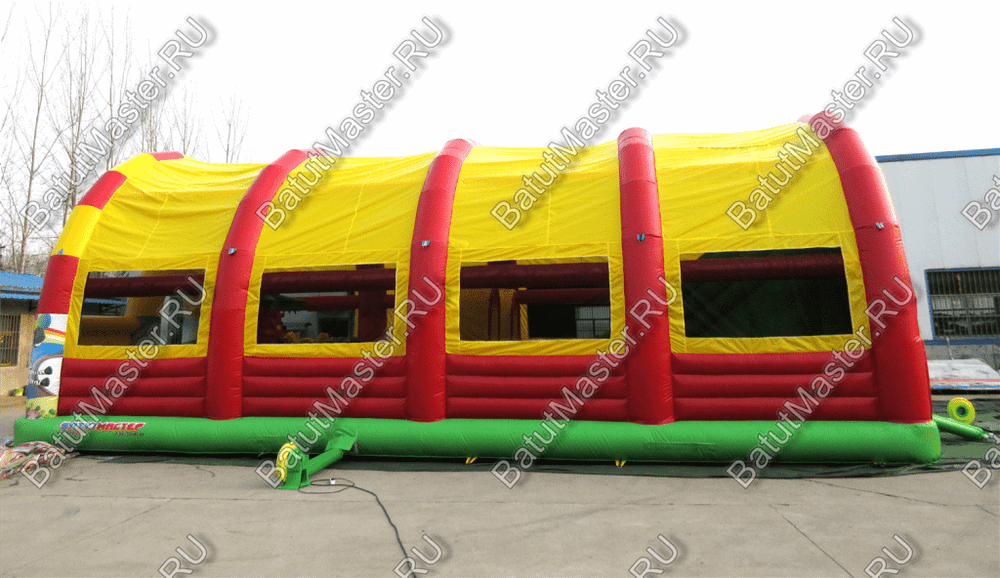 Надувной батут "Страна Сафария-2" с крышей и высокими горками 13*7*6 м