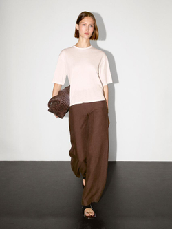 Massimo Dutti Футболка из 100% хлопка с коротким рукавом, пастельно-розовый