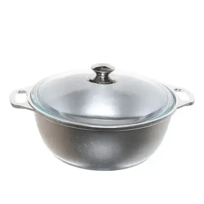 Кастрюля-жаровня алюминевая 4 л литой алюминий со стеклянной крышкой КМ-ж42