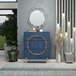 Комод Арт Колор leaves Стайл Голд с 3 ящиками Королевский синий