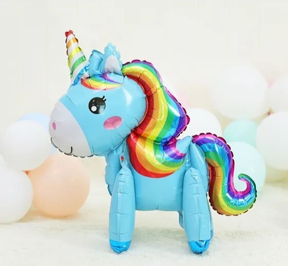Шар 3D (23"/58 см) Фигура, Единорог Радужный, Голубой