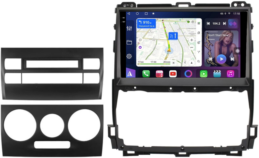 Магнитола для Toyota Land Cruiser Prado 120, Lexus GX470 (экран климата внизу, большая рамка) - FarCar XXL9-8001F3 монитор 9.5" 2K QLED на Android 14, TS20, 8+256Гб, CarPlay, 4G SIM-слот