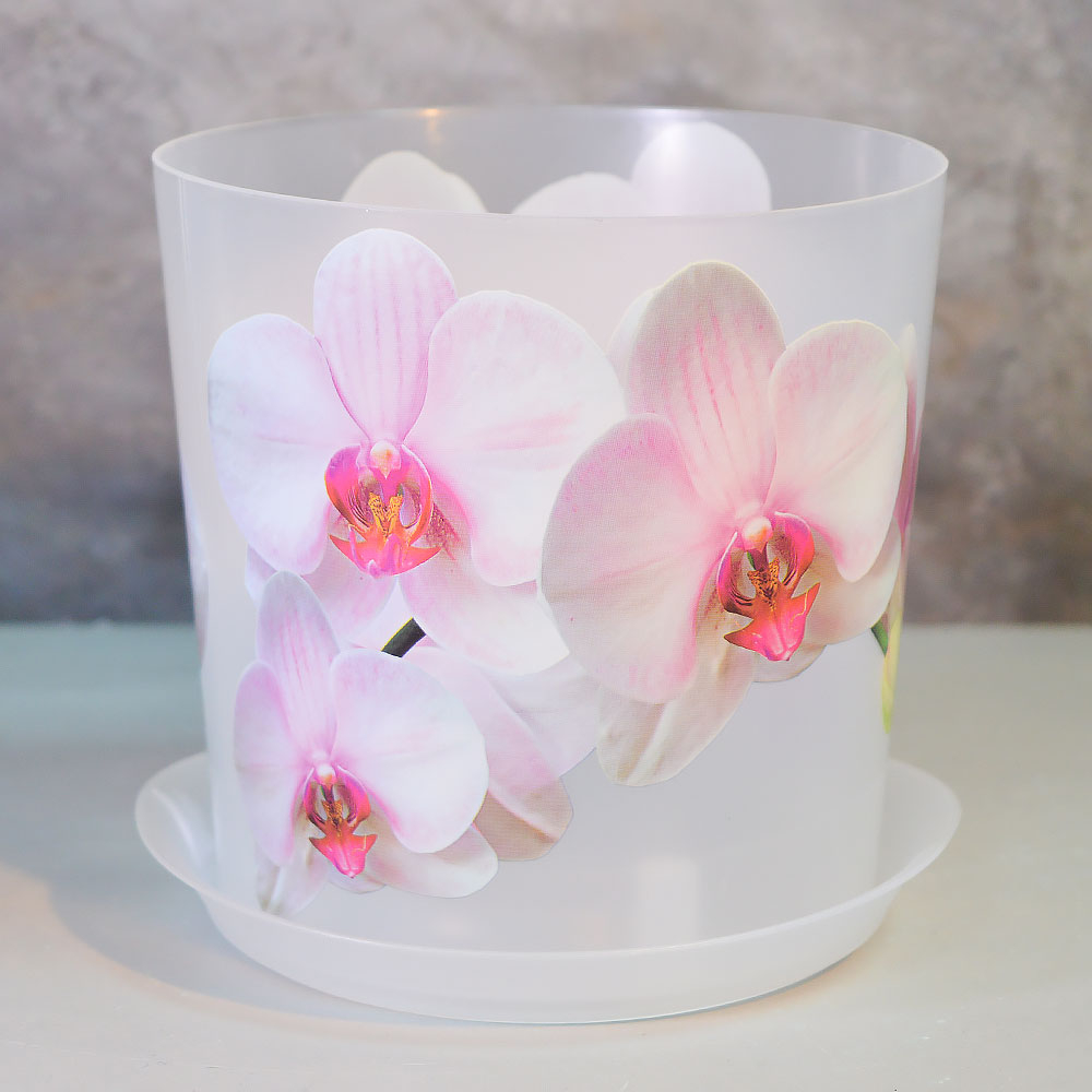Кашпо Деко 1,2л d125мм с подставкой, Орхидея белая