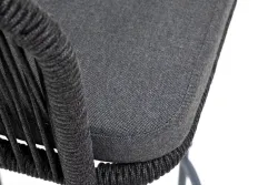 "Марсель" стул барный плетеный из роупа, каркас из стали серый (RAL7022) муар, роуп темно-серый круглый, ткань темно-серая 027