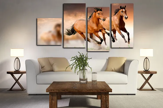 Модульная картина "Бегущие лошади"