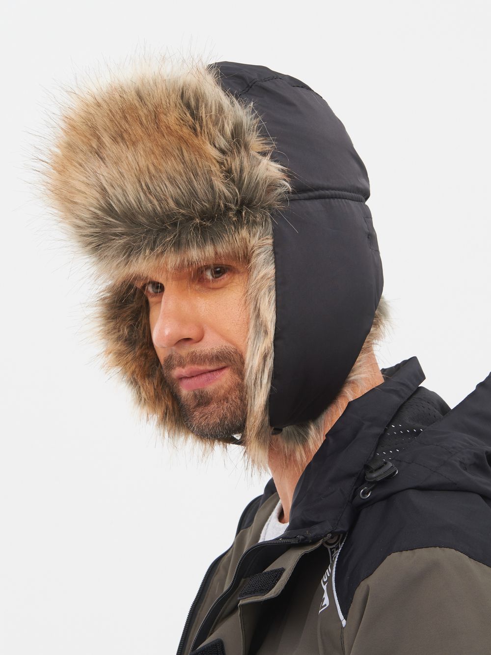 Шапка ушанка с маской Евро Енот ткань Taslan цвет Чёрный