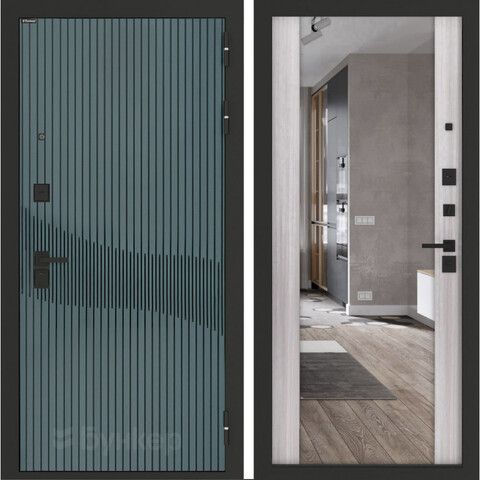 Входная металлическая дверь с зеркалом Бункер B-13 Веллюто верде / зеркало Макси ФЛЗ - 1 Сандал белый