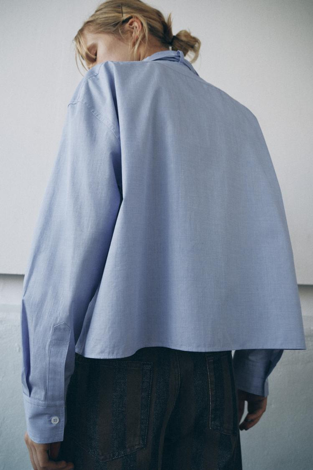 ZARA РУБАШКА С БАНТОМ ZW COLLECTION, СИНИЙ