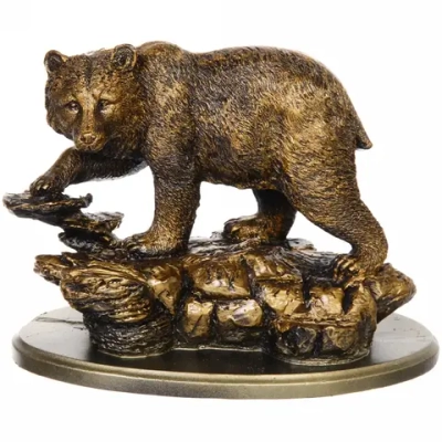 Статуэтка из гипса «Медведь на камнях» 18*26см античное золото