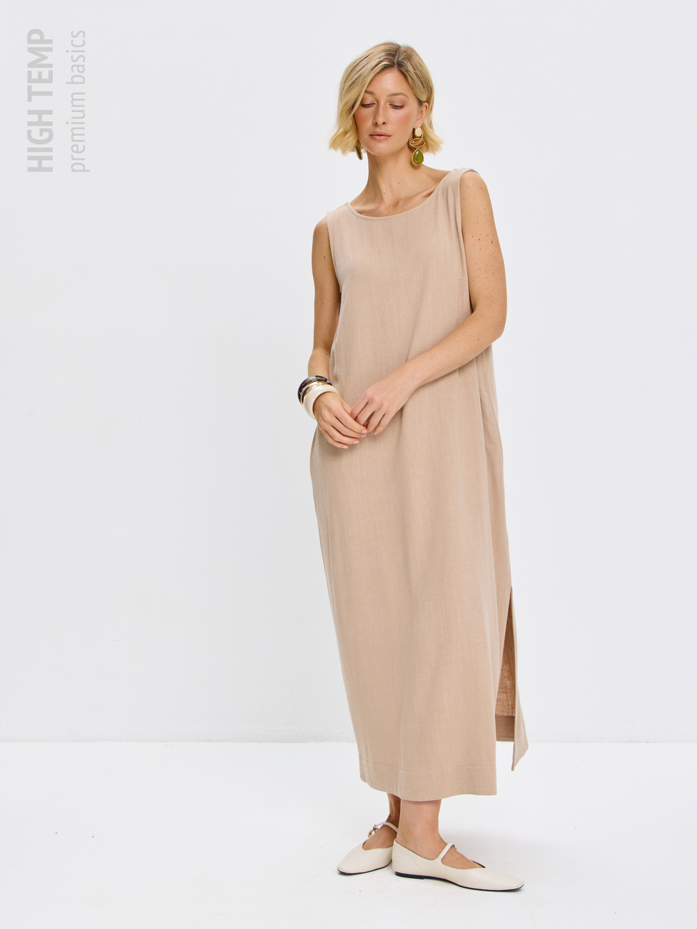 Льняной сарафан макси с карманами