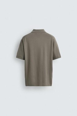 ZARA ПОЛО REGULAR FIT ИЗ СМЕСОВОГО ХЛОПКА, ЛИНЯЛЫЙ ЗЕЛЕНЫЙ