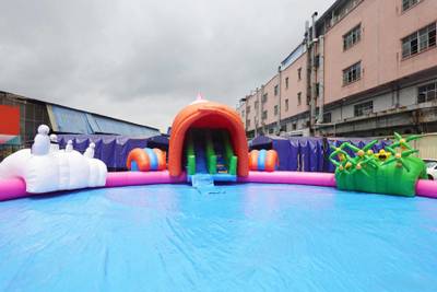 Надувной аквапарк с бассейном для детей «Затерянный мир»,  40х22х6,8 м