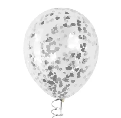 Латексный шар с мелким серебряным конфетти, сердце, 36 см