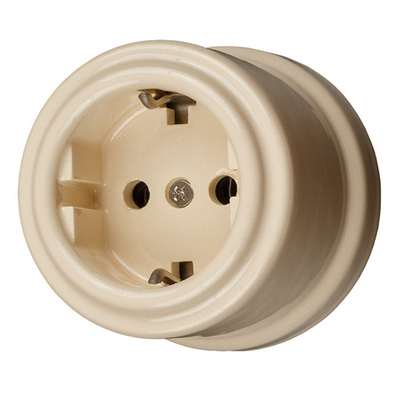 Розетка электрическая с заземляющим контактом, керамика, цвет Песочное золото B1-101-04