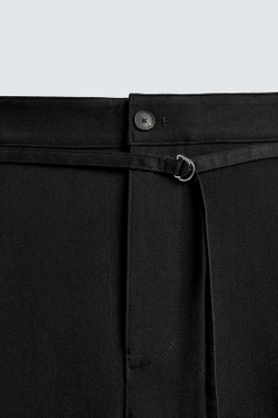 ZARA БРЮКИ BALLOON FIT С ЗАЩИПАМИ И ПОЯСОМ, ЧЕРНЫЙ