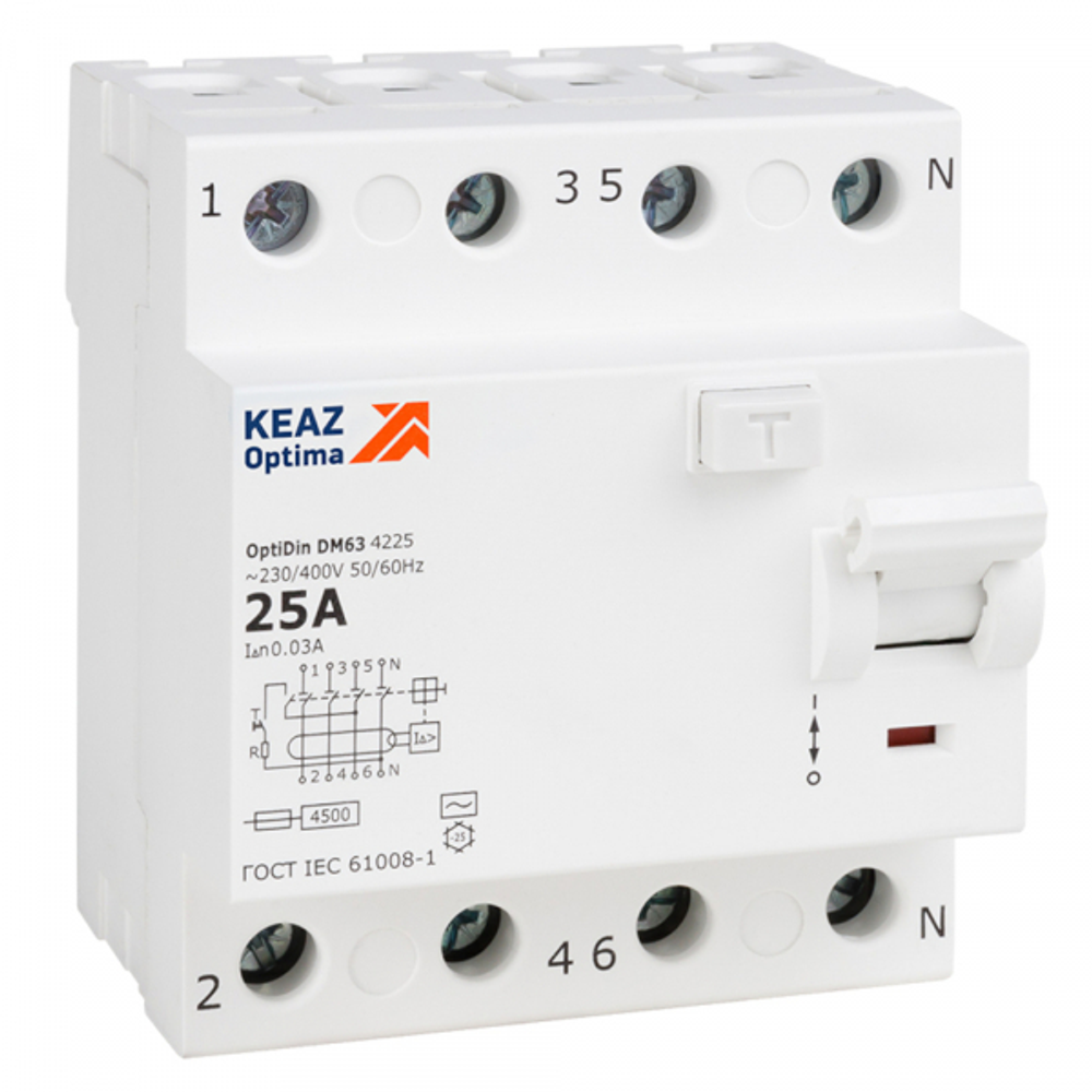 ВДТ без защиты от сверхтоков OptiDin DM63-4263-AC-4,5-УХЛ4 (4P, 63, 30mA)