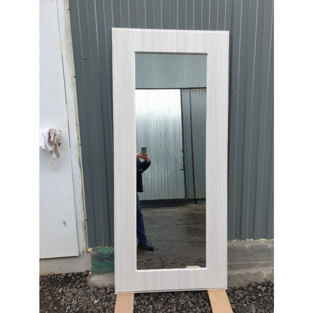 Входная металлическая дверь с зеркалом ReX (РЕКС) 21 Штукатурка графит Пастораль Сандал белый