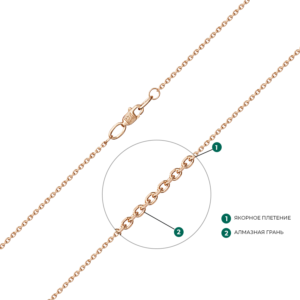 Цепь из красного золота с алмазной гранью (плетение «Якорное»)