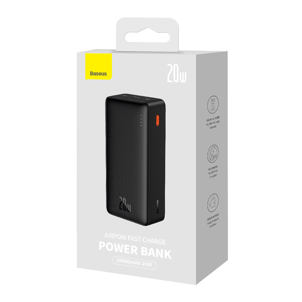 Внешний аккумулятор Baseus Airpow Fast Charge Power Bank C+U 30000mAh 20W - Black