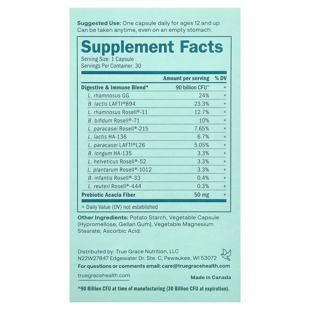 True Grace, One Daily Probiotic, 30 вегетарианских капсул