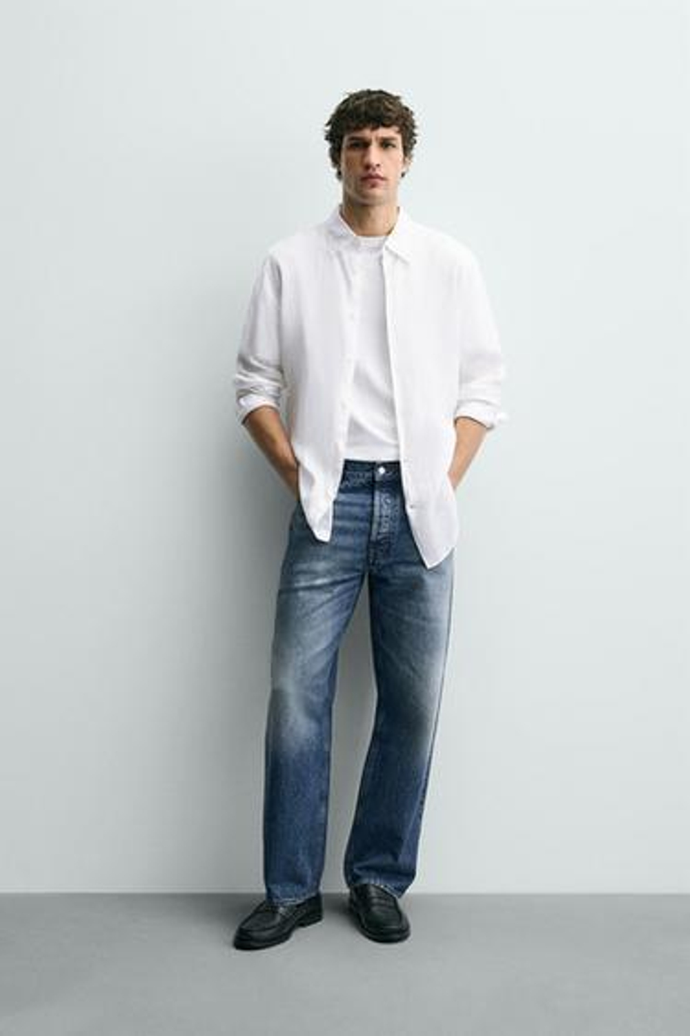 ZARA РУБАШКА REGULAR FIT ИЗ 100% ЛЬНА, БЕЛЫЙ