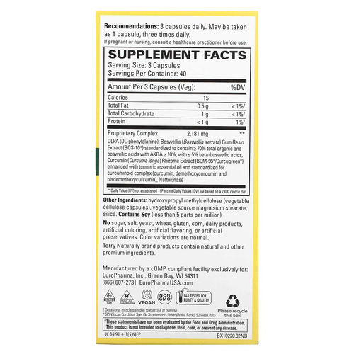 Terry Naturally, Curamin, обезболивающее, 120 капсул