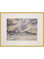 Картина авторская акварельная в паспарту 30х40 см на стену для интерьера "Февральский закат на Талабах"