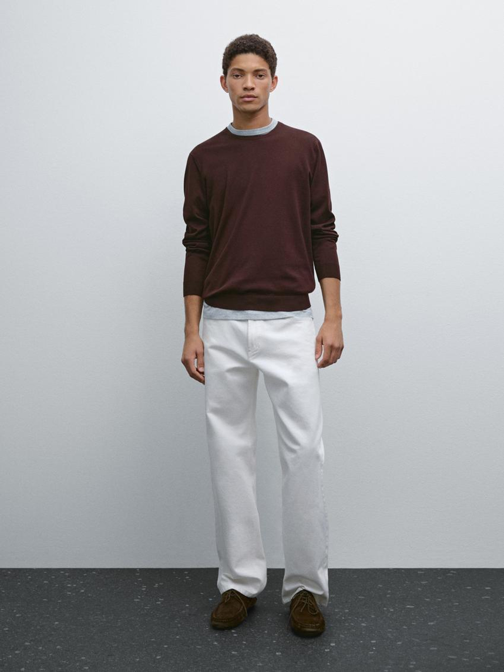 Massimo Dutti Хлопковый свитер с длинными рукавами, гранатовый