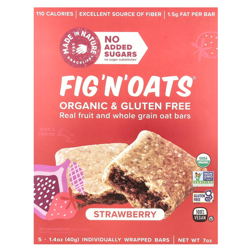 Made in Nature, Fig 'N' Oats®, клубника, 5 батончиков в индивидуальной упаковке, 40 г (1,4 унции) каждый