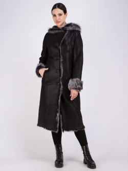 Дубленка натуральная с капюшоном длинная Турция