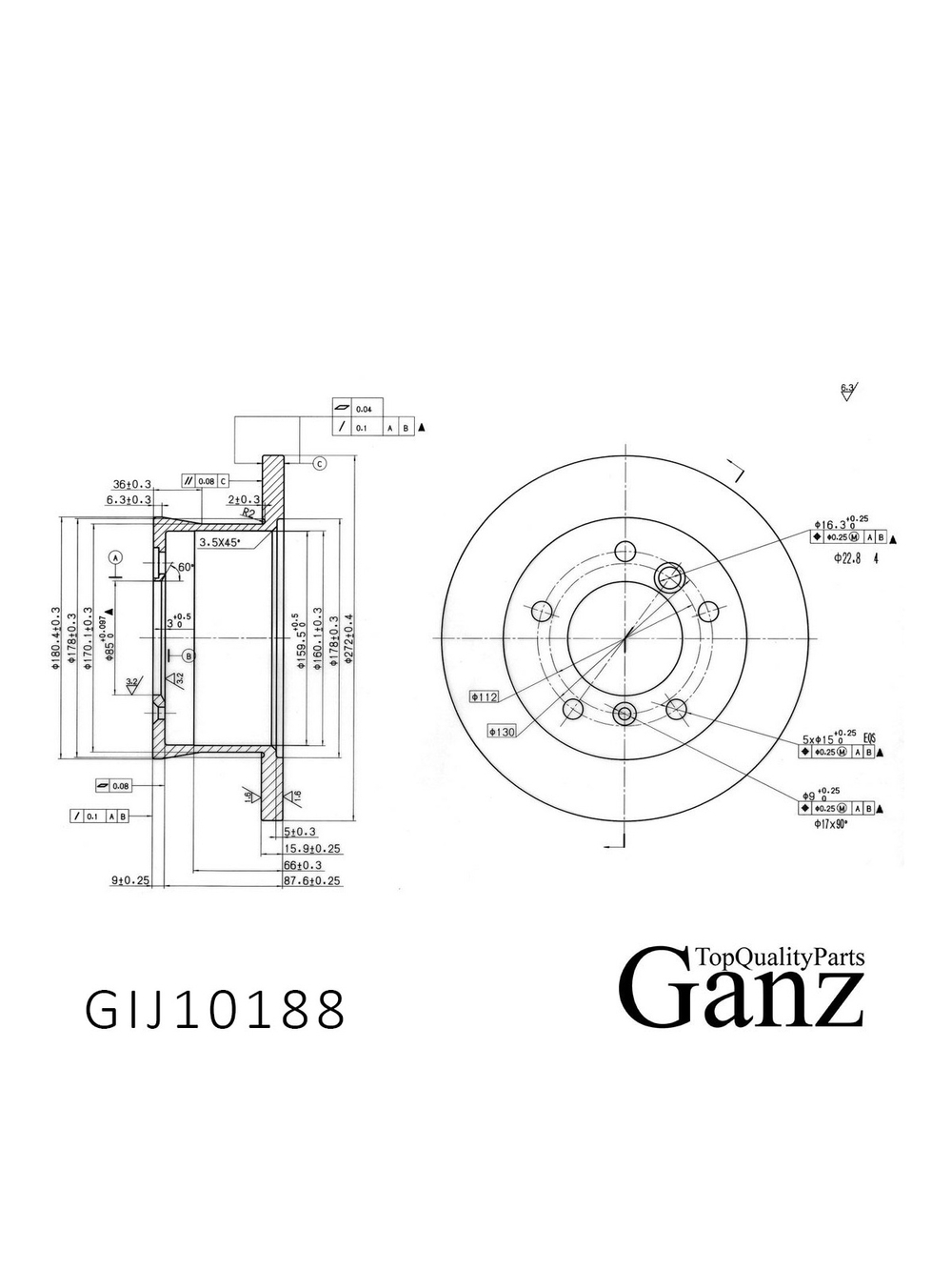 Диск тормозной задний с покрытием MB W461/W463/2/3T-SPRINTER/VW LT 28-35 II /D=272MM GANZ GIJ10188